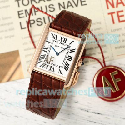 AF Factory Replica Medium Cartier Tank Solo Rose Gold Watch Brown Leather Strap 